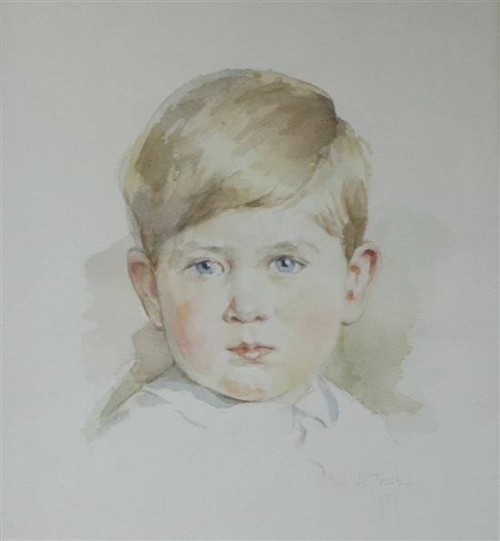 Ludmilla Trapp (20th century), Head and shoulders portrait sketch of the young Prince Charles, watercolour